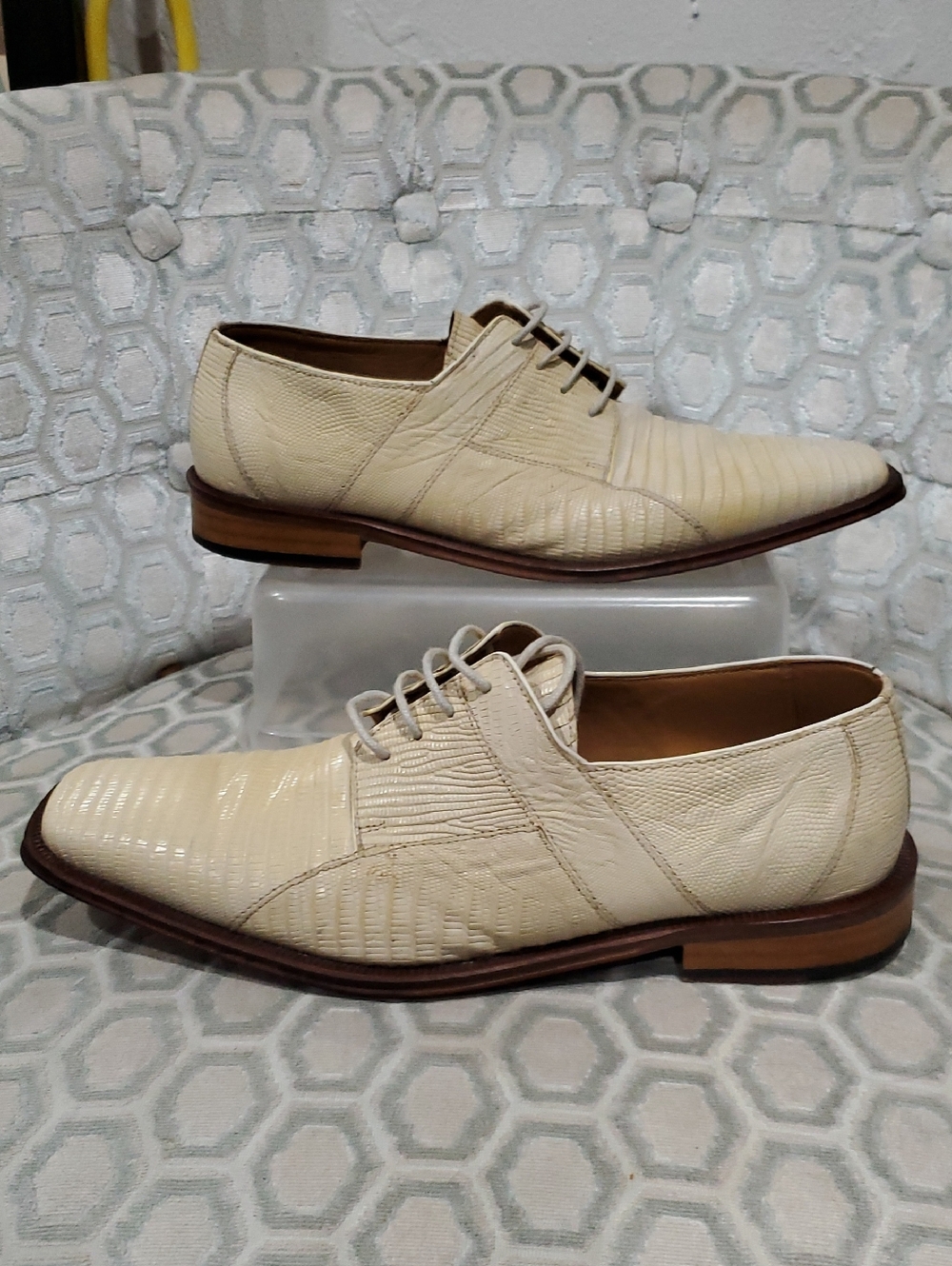 David Eden Orson Lizard Shoes In Cream And Yellow Size 9.5